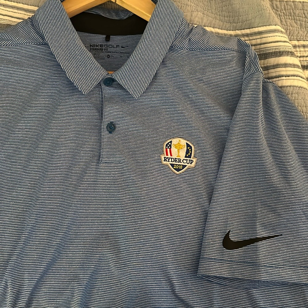Nike Dry Fit 2018 Ryder Cup Golf Shirt Size XL. Blue stripe